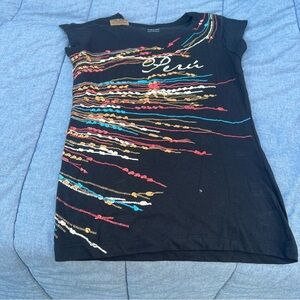 NWT Morpho Black Tee with Peru Design Painted Graphic Size Large
